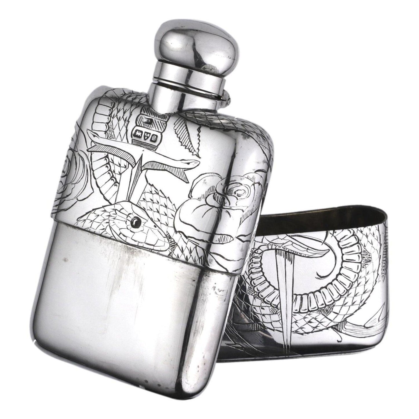 Silver Asclepius Hip Flask