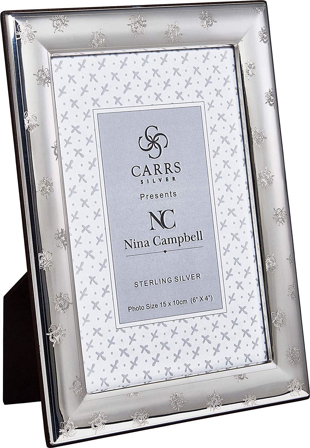 Nina Campbell Sterling Silver Bee Engraved Photo Frame with Black Wood Back - 7" x 5"