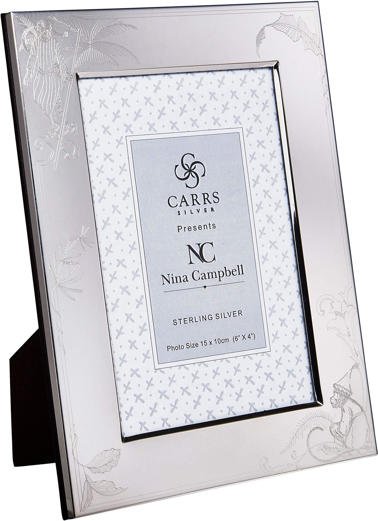 Nina Campbell Sterling Silver Barbary Toile Engraved Photo Frame with Black Wood Back. 6" x 4"