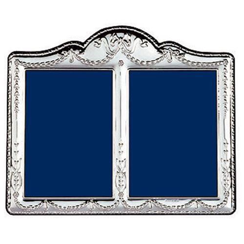 Traditional Double 5" x 3.5" Sterling Silver Photo Frame With Grey Velvet Back