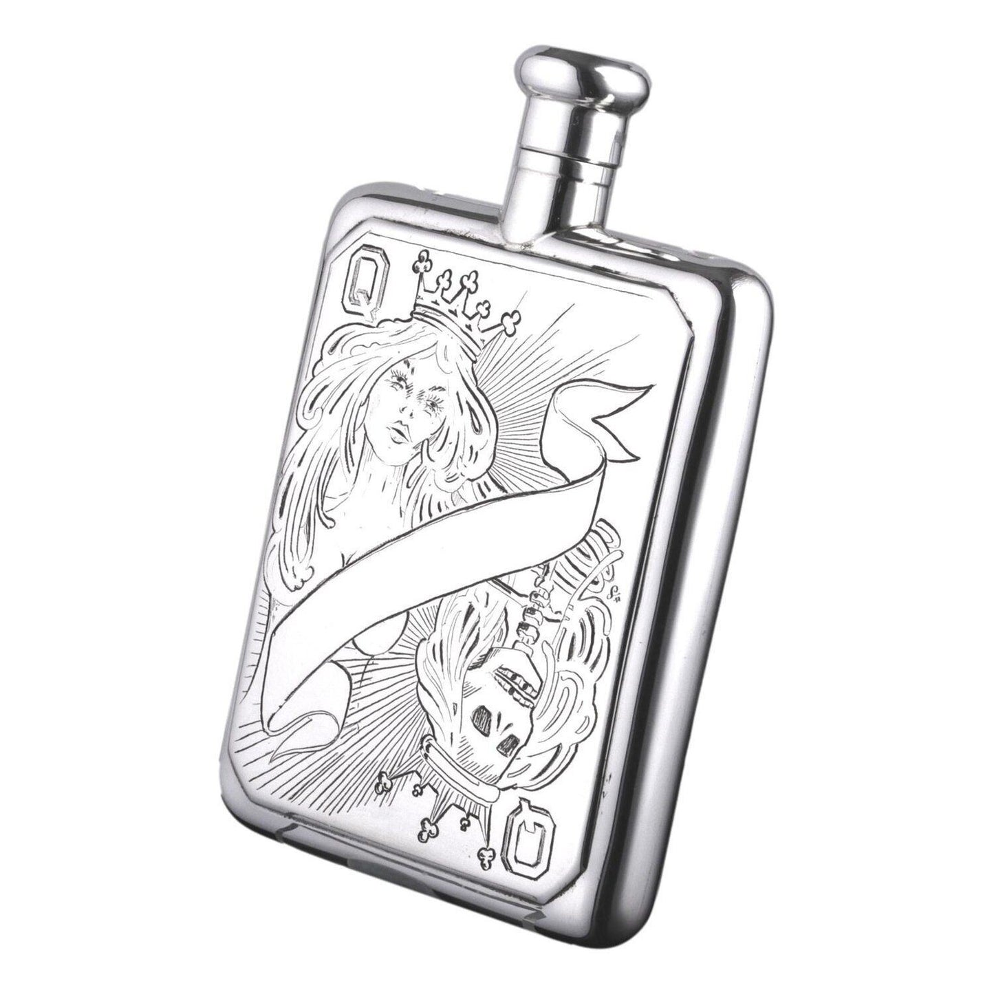 Silver Queen of Hearts Hip Flask